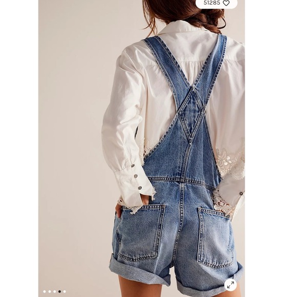 WE THE FREE PEOPLE Ziggy Denim Shortalls Overalls Blue Washed Cuffed Womens XS - Picture 2 of 15
